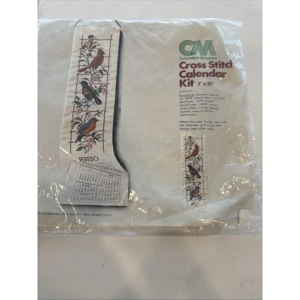 VTG‎ Cross Stitch Calendar Birds 7x35